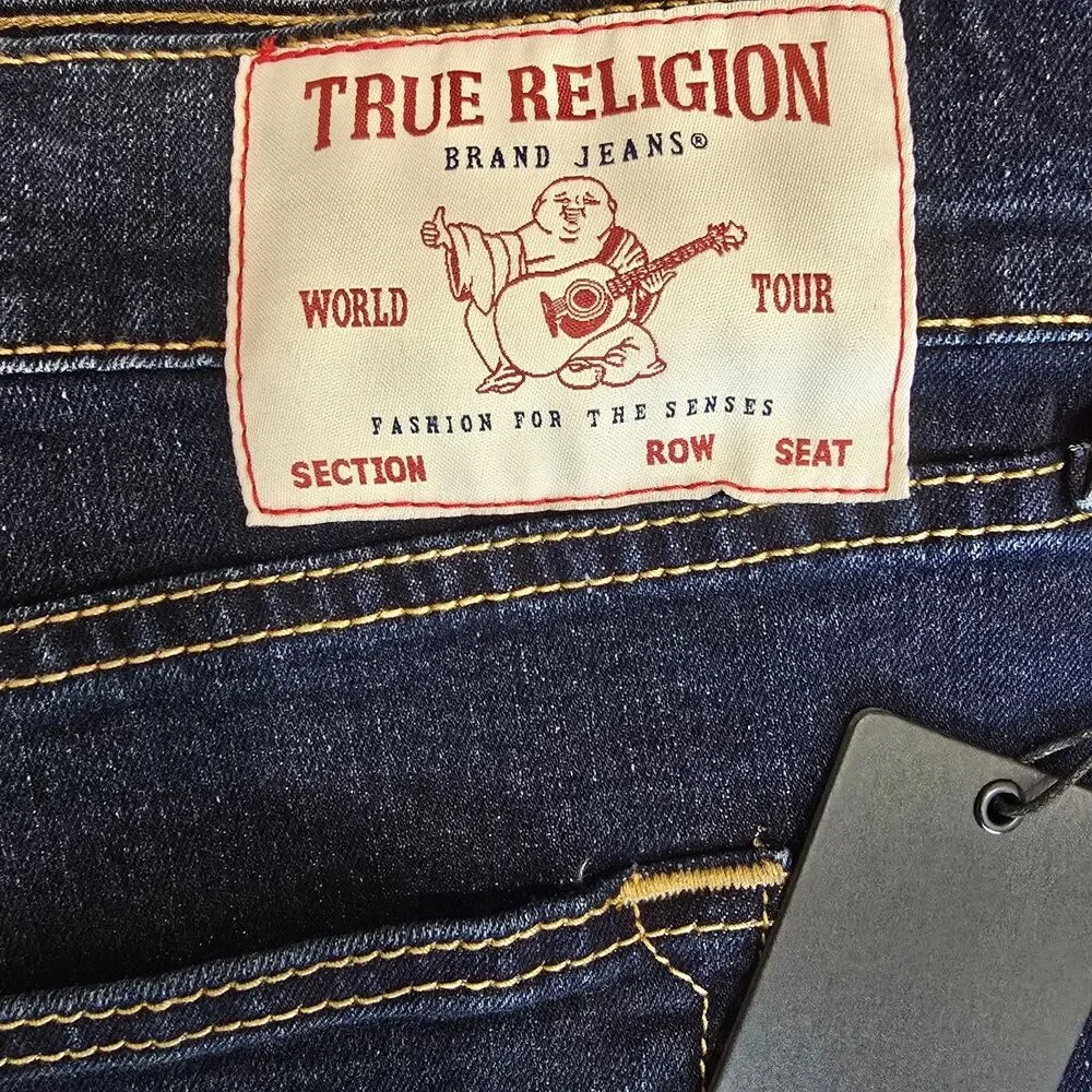 NEW True Religion Mens Ricky SN Relaxed Straight 5 Pocket Dark Wash Jeans 42x34